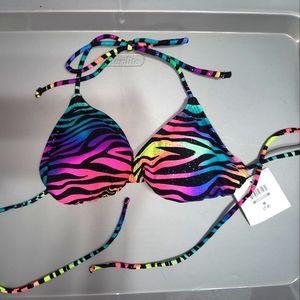 Rainbow zebra bikini top